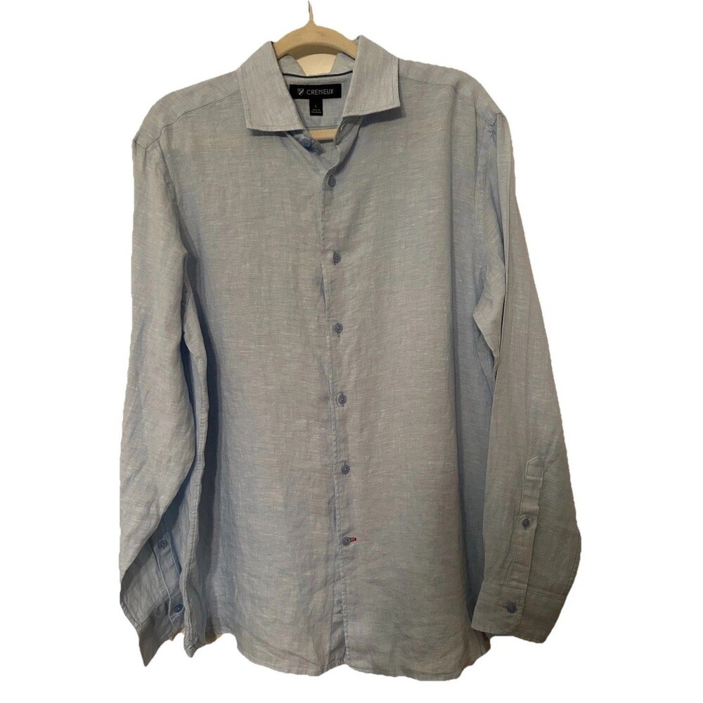 Cremieux 100% linen Light Blue Long Sleeve Button Down Shirt mens Large
